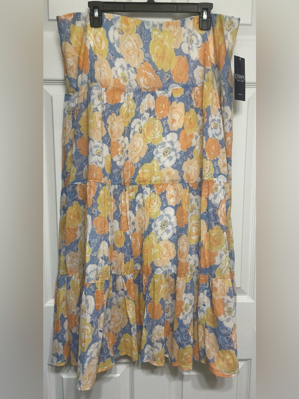 1X Chaps Tiered Floral Midi Skirt NWT